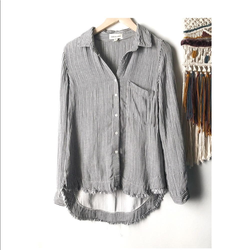 Anthropologie Cloth & Stone Frayed Striped Top